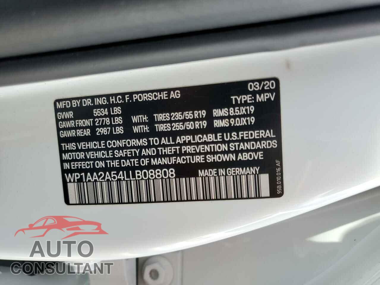 PORSCHE MACAN 2020 - WP1AA2A54LLB08808