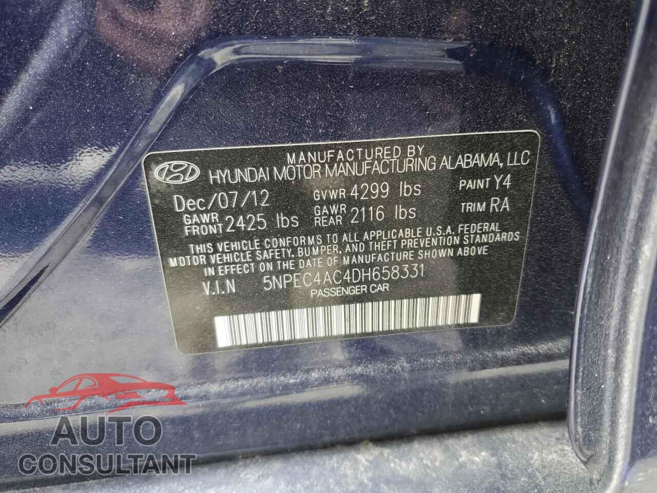HYUNDAI SONATA 2013 - 5NPEC4AC4DH658331