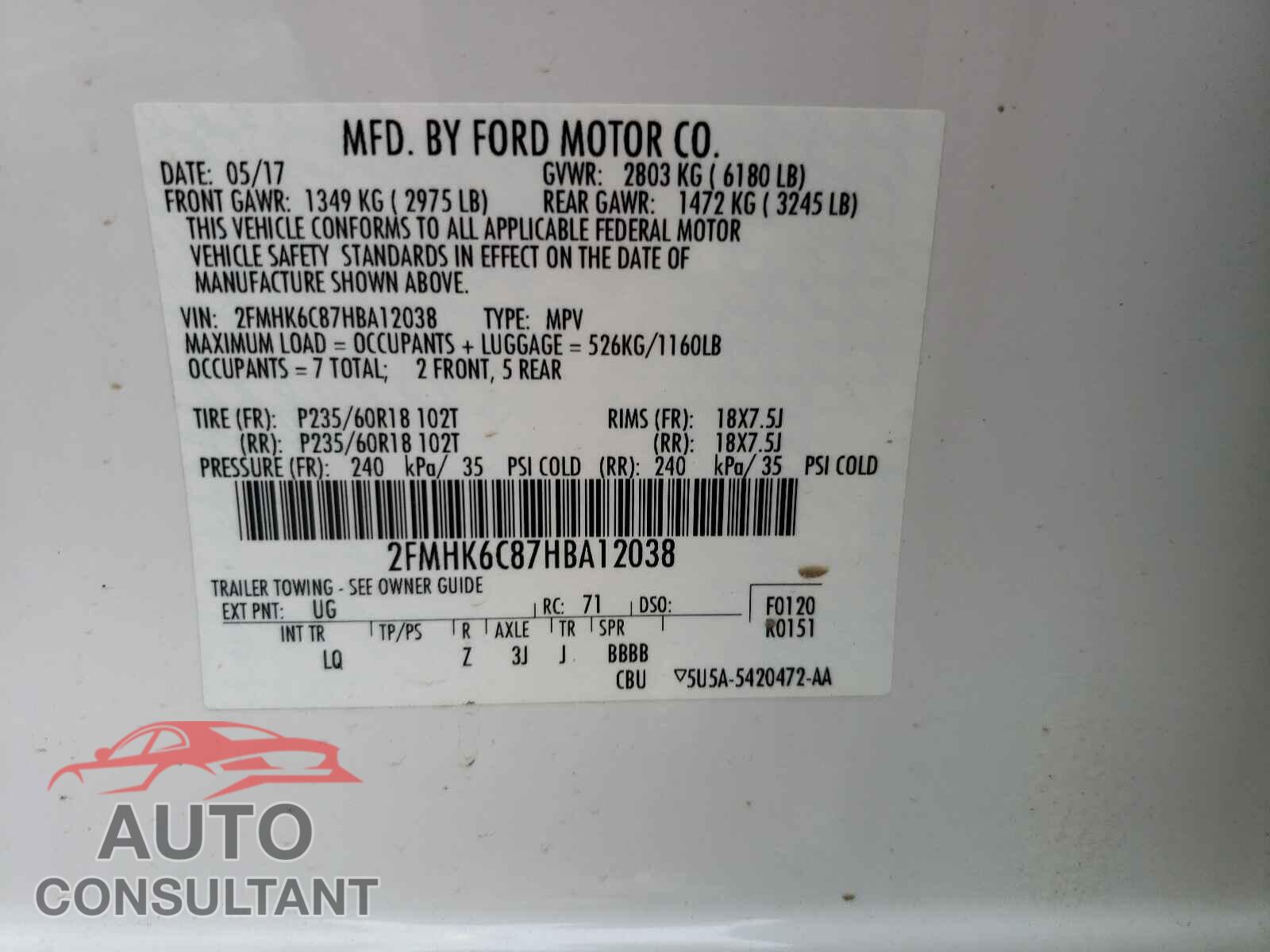 FORD FLEX 2017 - 2FMHK6C87HBA12038