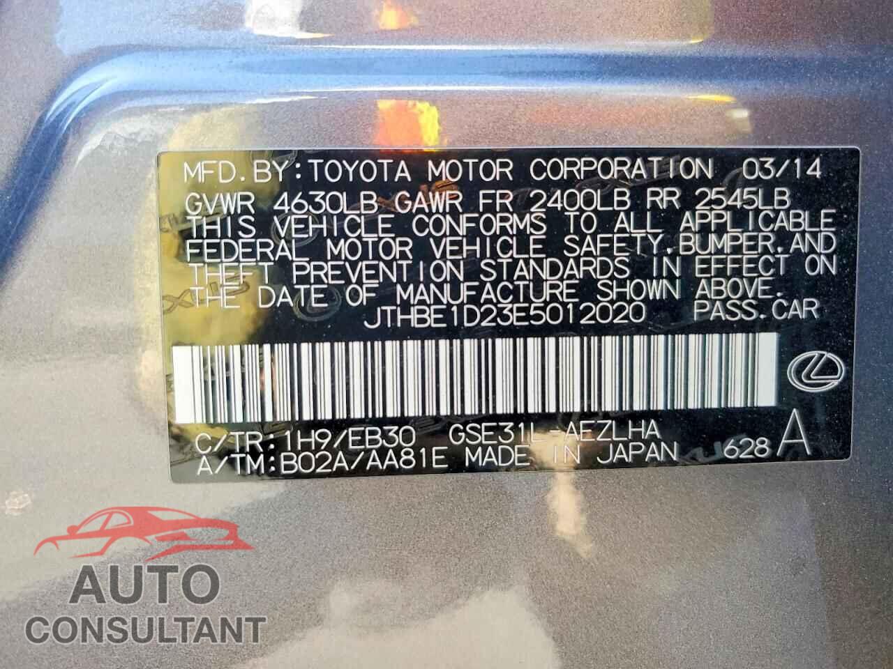 LEXUS IS 2014 - JTHBE1D23E5012020