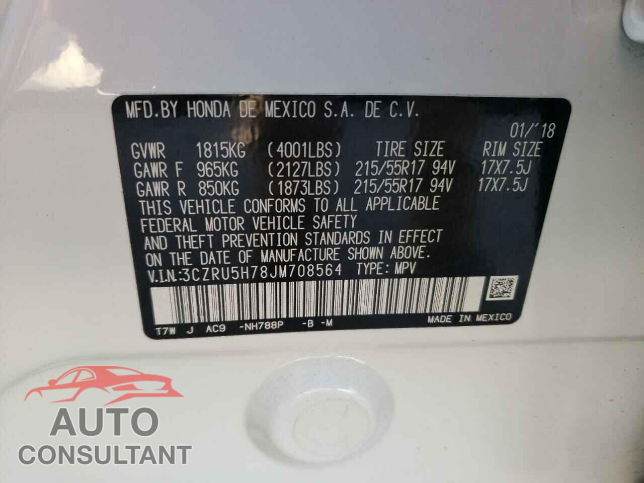 HONDA HR-V 2018 - 3CZRU5H78JM708564