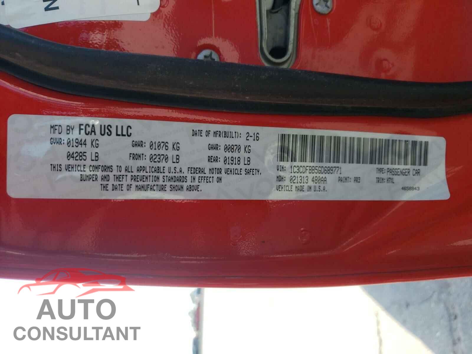 DODGE DART 2016 - 1C3CDFBB5GD689771