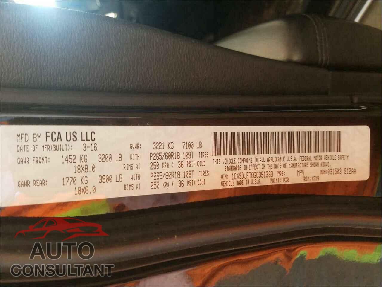 DODGE DURANGO 2016 - 1C4SDJFT8GC391363