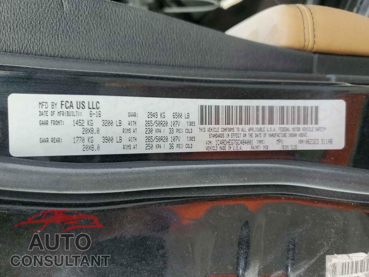 DODGE DURANGO 2016 - 1C4RDHEG7GC484001