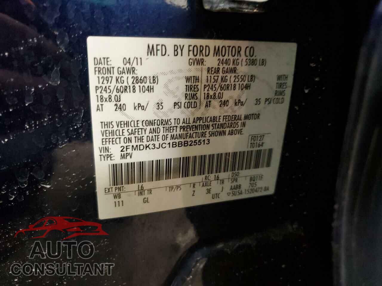 FORD EDGE 2011 - 2FMDK3JC1BBB25513