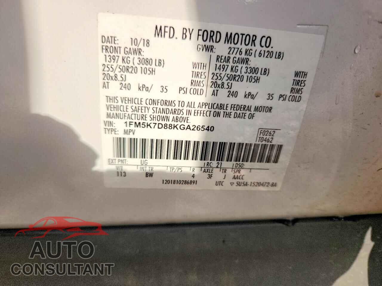 FORD EXPLORER 2019 - 1FM5K7D88KGA26540