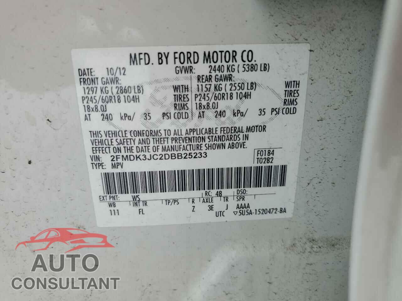 FORD EDGE 2013 - 2FMDK3JC2DBB25233