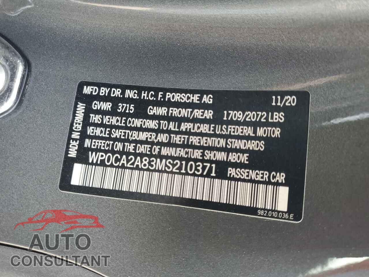 PORSCHE BOXSTER 2021 - WP0CA2A83MS210371