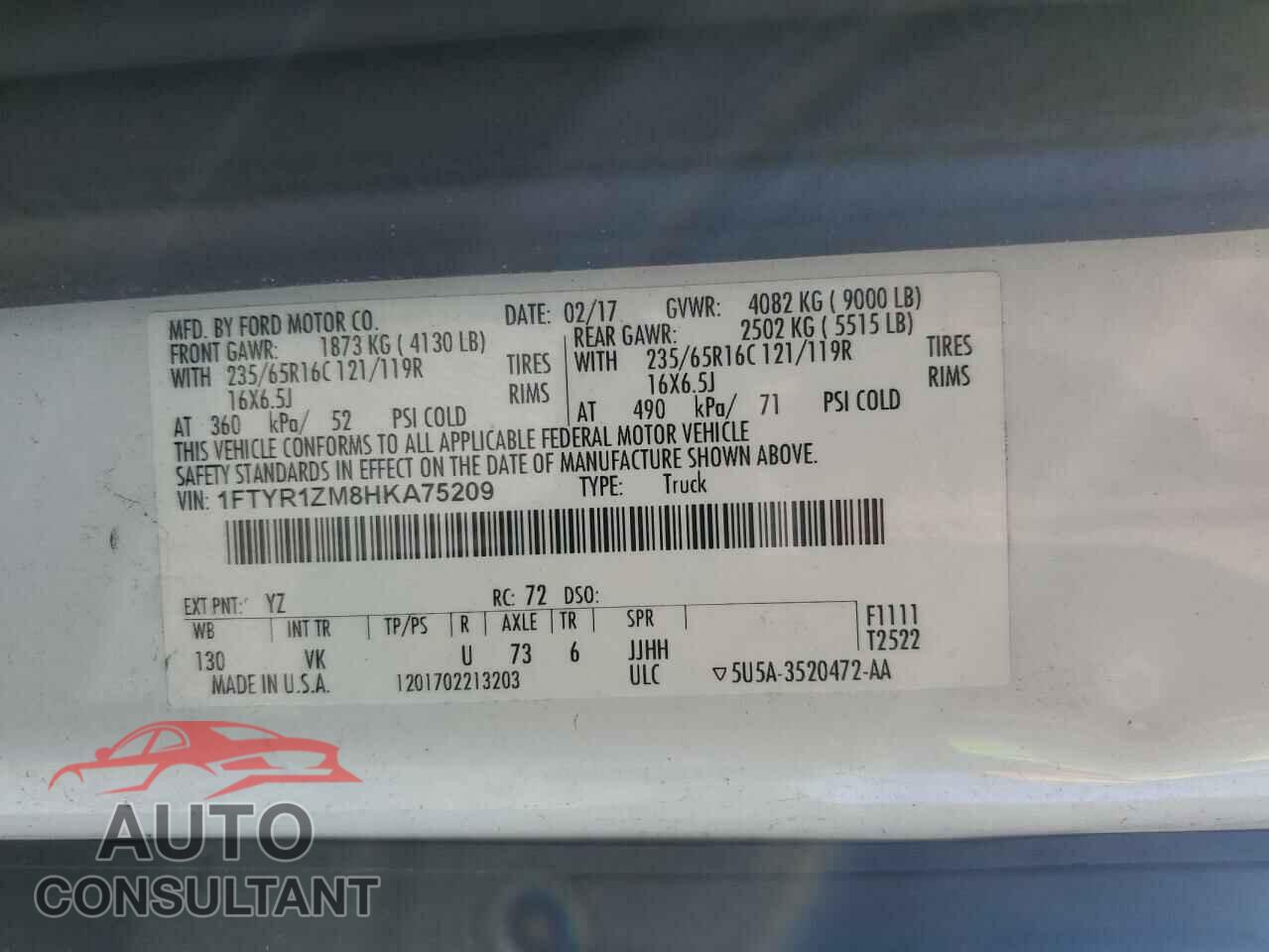 FORD TRANSIT 2017 - 1FTYR1ZM8HKA75209