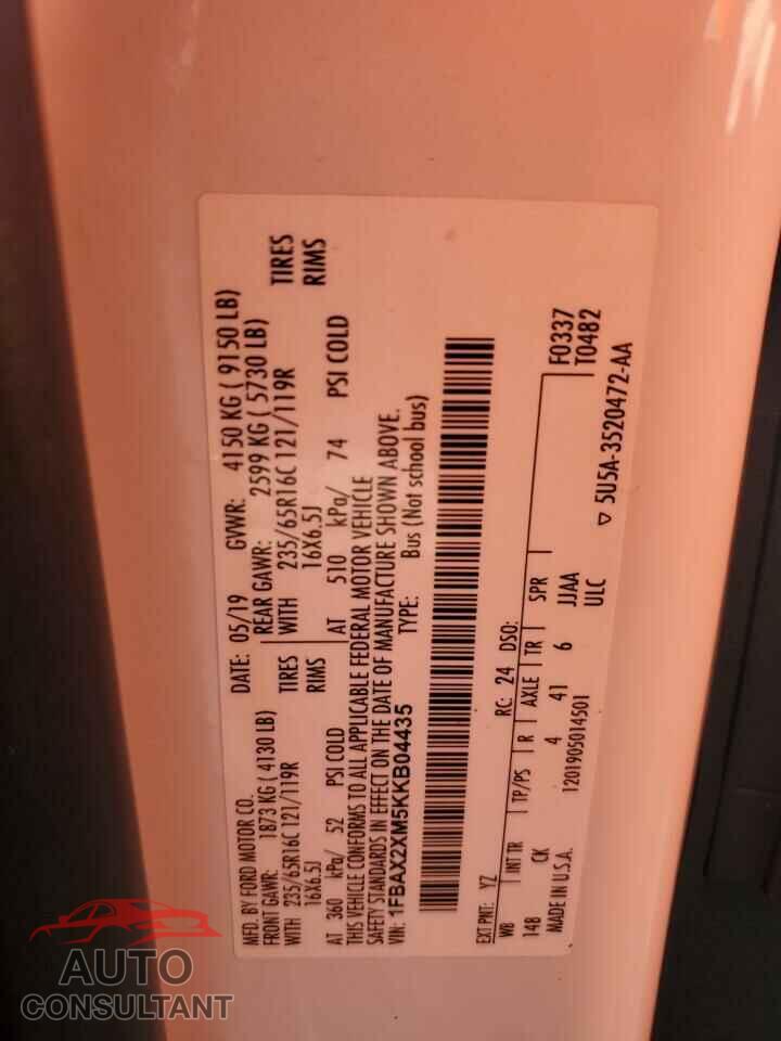 FORD TRANSIT 2019 - 1FBAX2XM5KKB04435