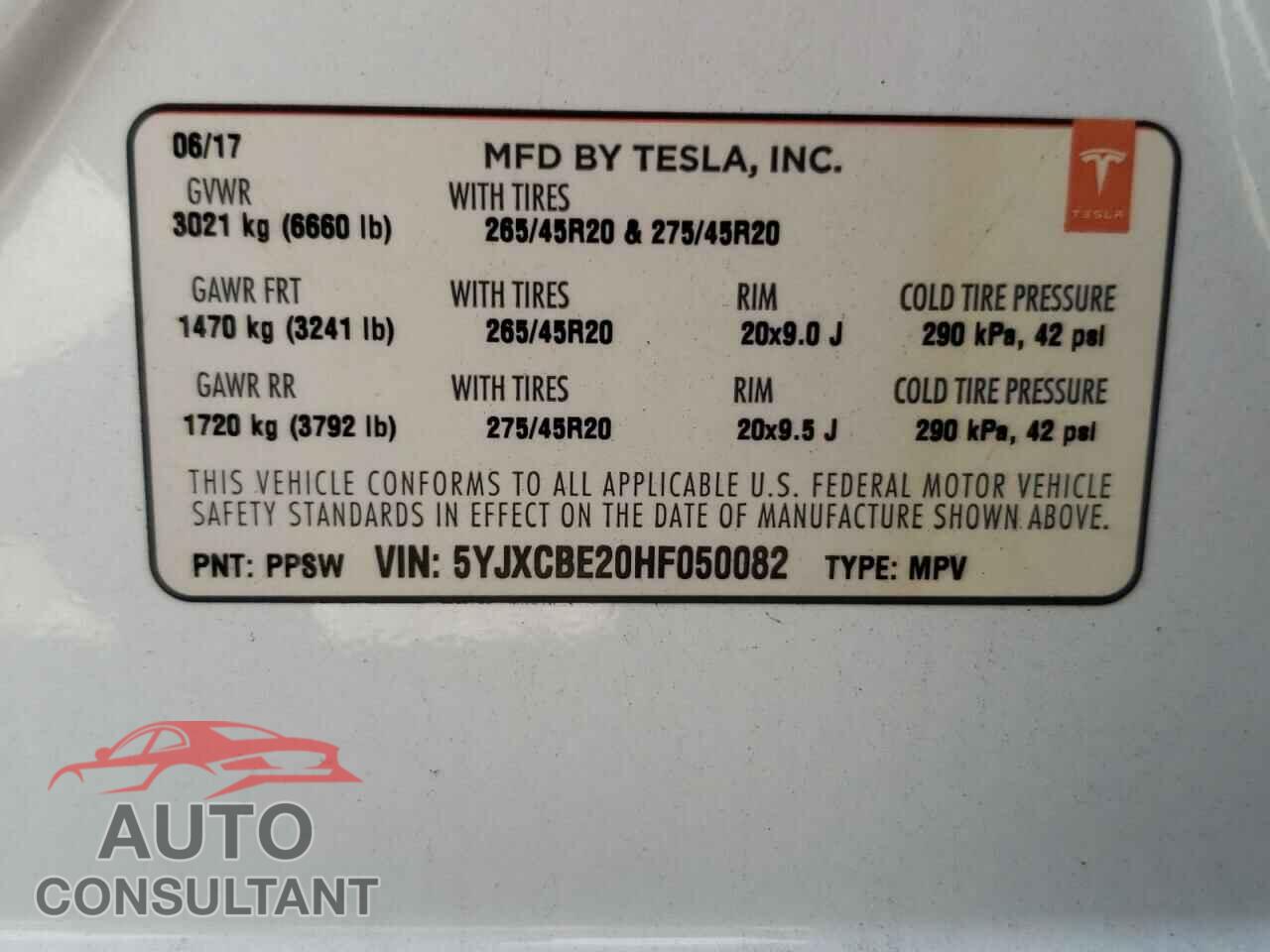 TESLA MODEL X 2017 - 5YJXCBE20HF050082