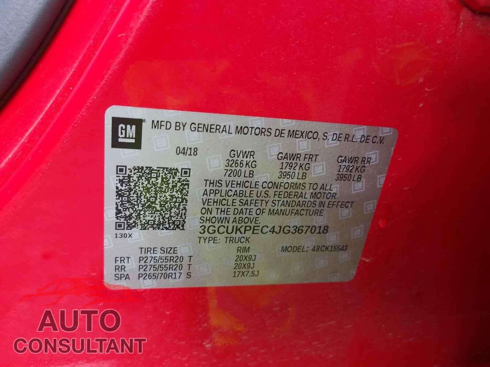 CHEVROLET SILVERADO 2018 - 3GCUKPEC4JG367018