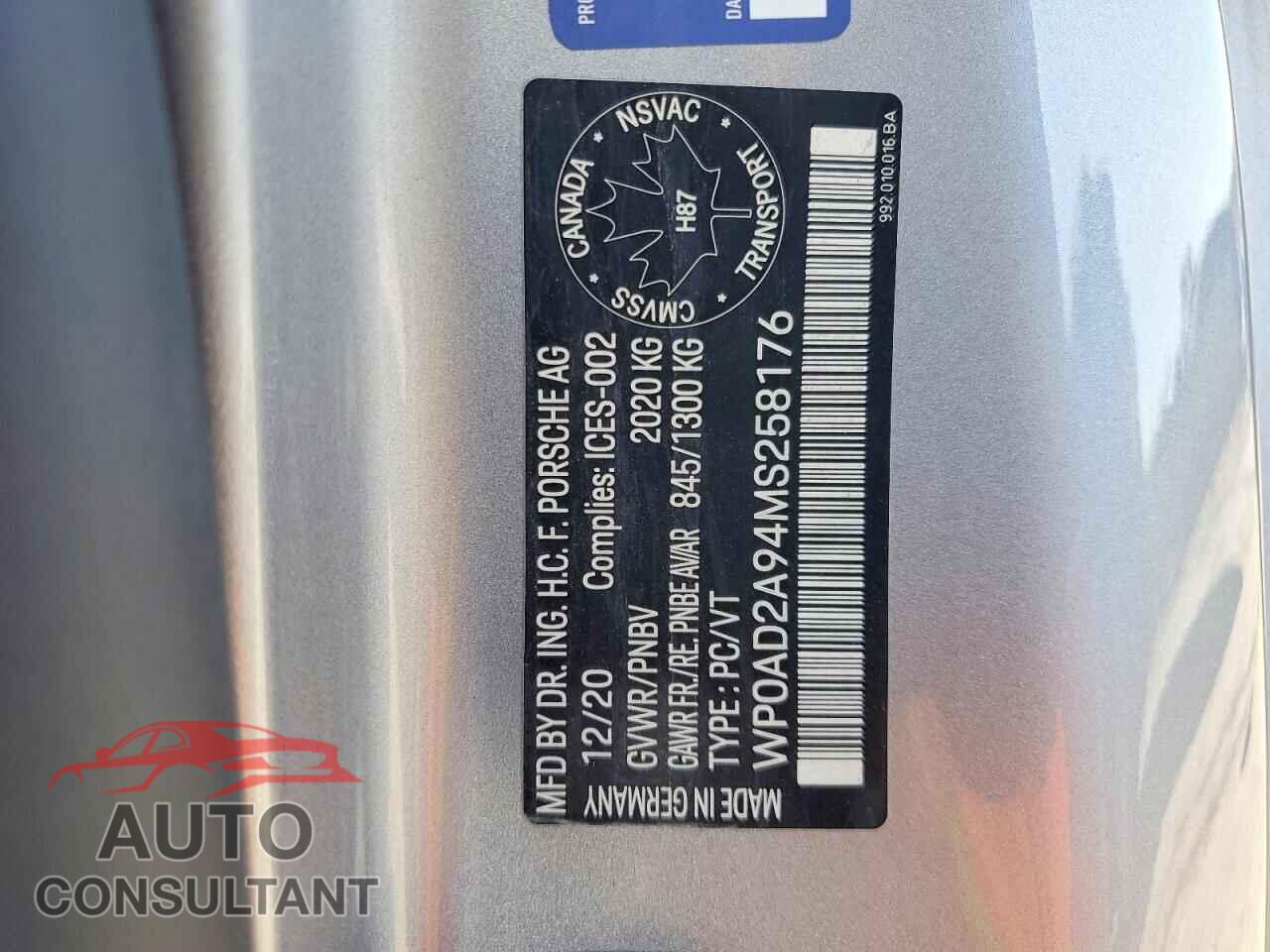PORSCHE 911 2021 - WP0AD2A94MS258176