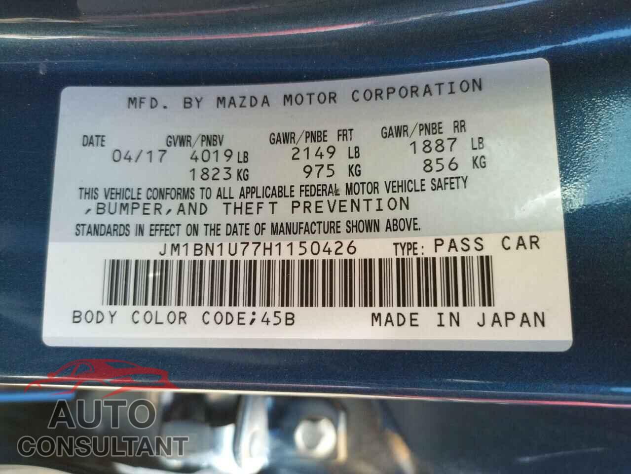 MAZDA 3 2017 - JM1BN1U77H1150426