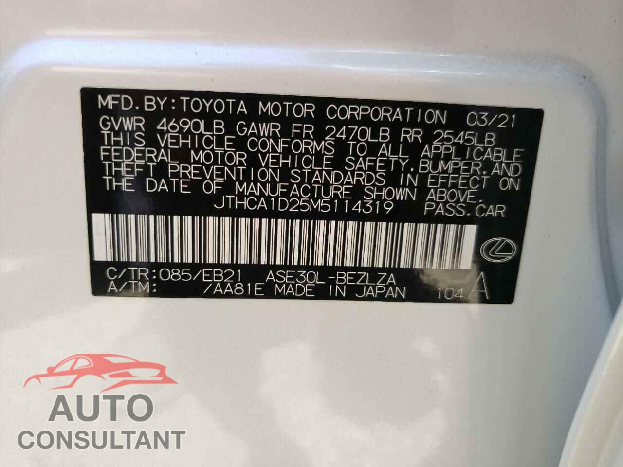 LEXUS IS 2021 - JTHCA1D25M5114319