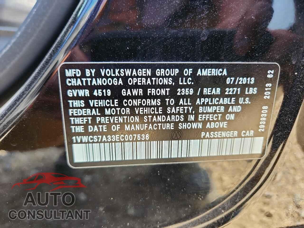VOLKSWAGEN PASSAT 2014 - 1VWCS7A33EC007536