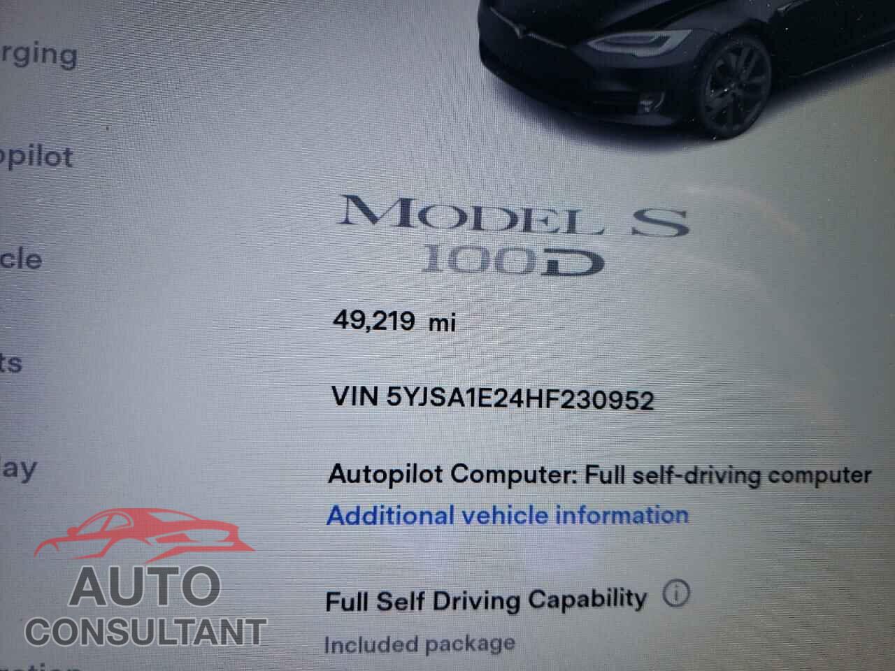 TESLA MODEL S 2017 - 5YJSA1E24HF230952