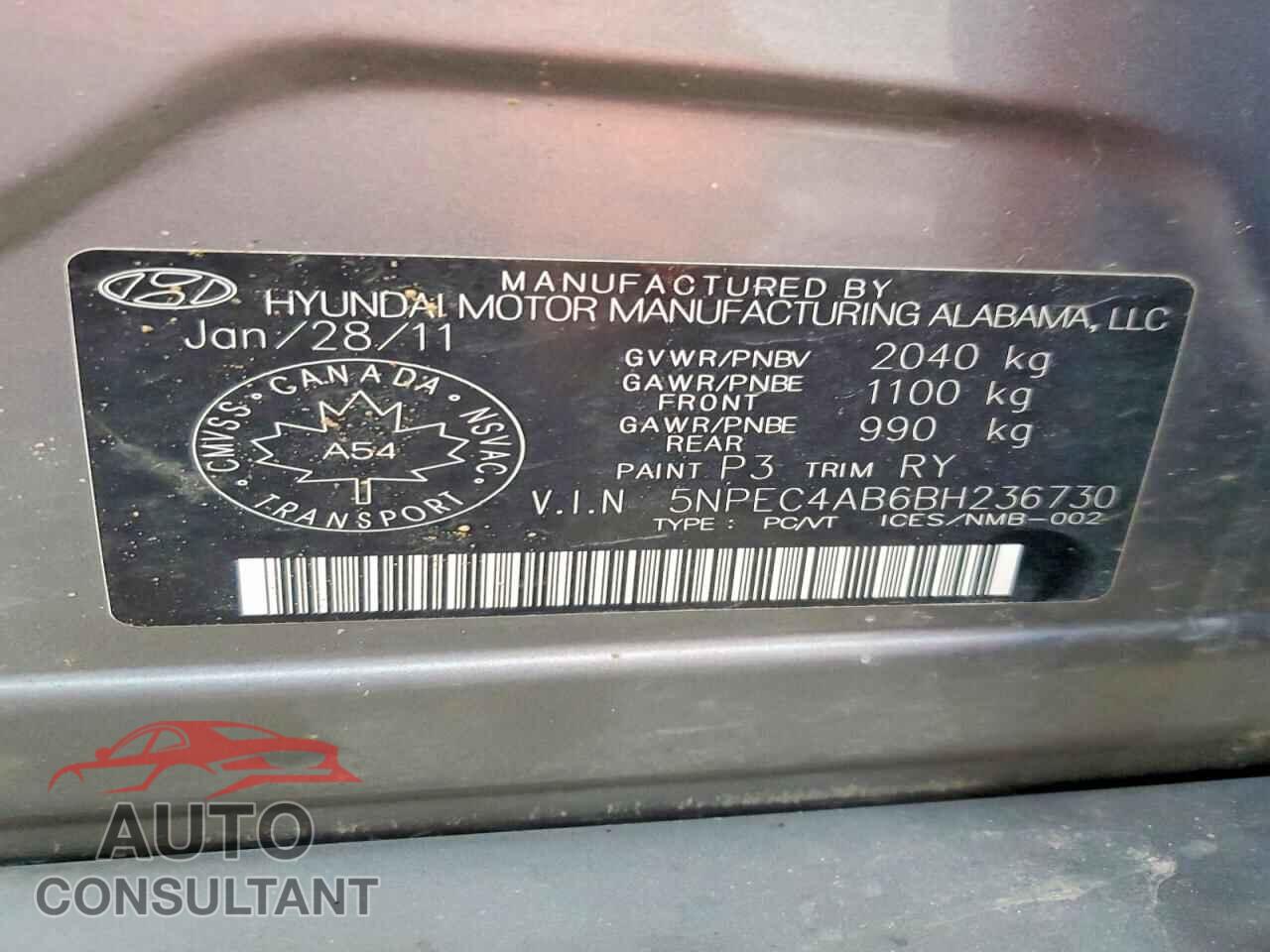 HYUNDAI SONATA 2011 - 5NPEC4AB6BH236730