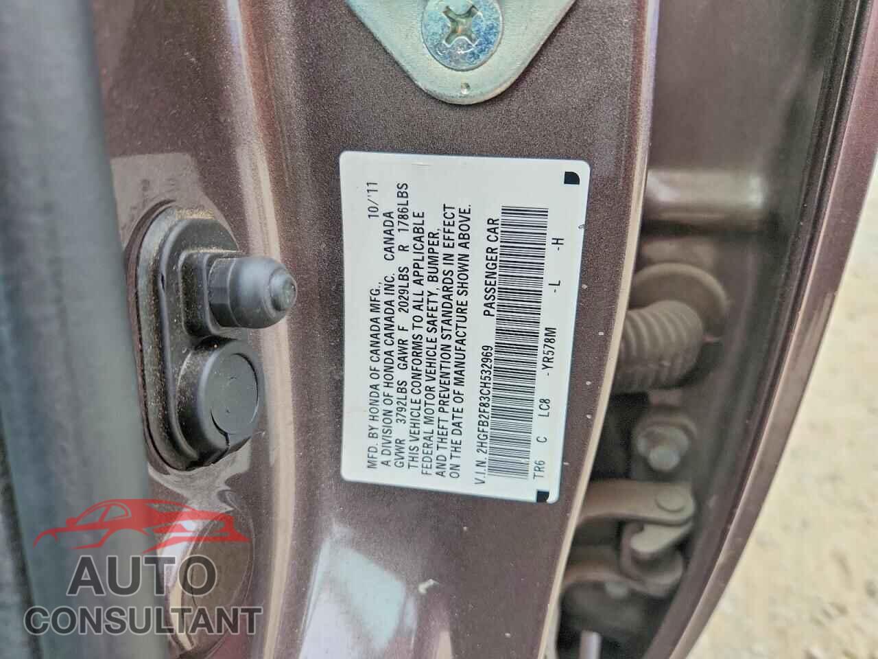 HONDA CIVIC 2012 - 2HGFB2F83CH532969