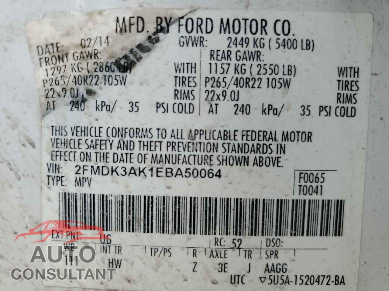 FORD EDGE 2014 - 2FMDK3AK1EBA50064