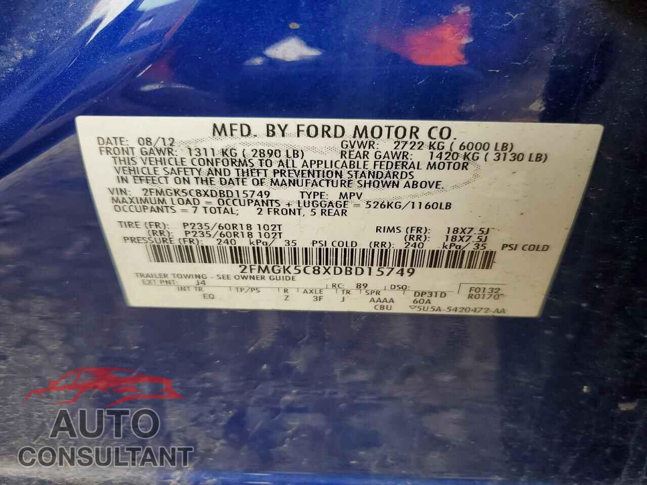 FORD FLEX 2013 - 2FMGK5C8XDBD15749