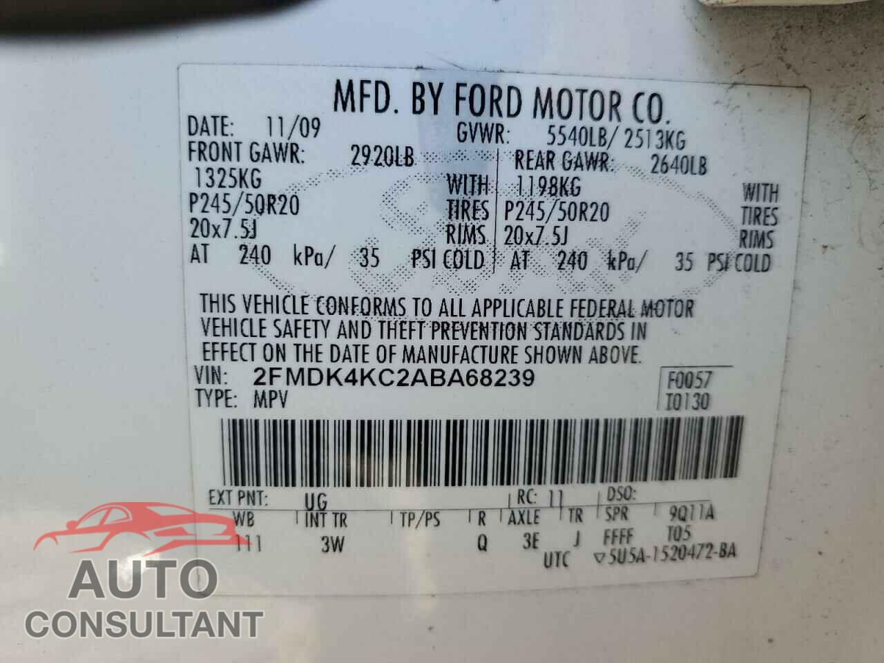 FORD EDGE 2010 - 2FMDK4KC2ABA68239