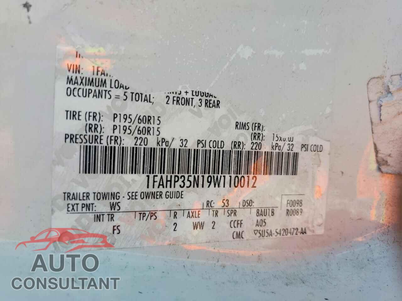 FORD FOCUS 2009 - 1FAHP35N19W110012