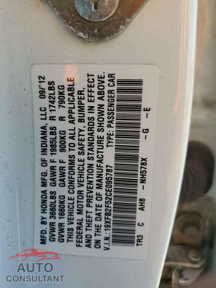HONDA CIVIC 2012 - 19XFB2F52CE095787