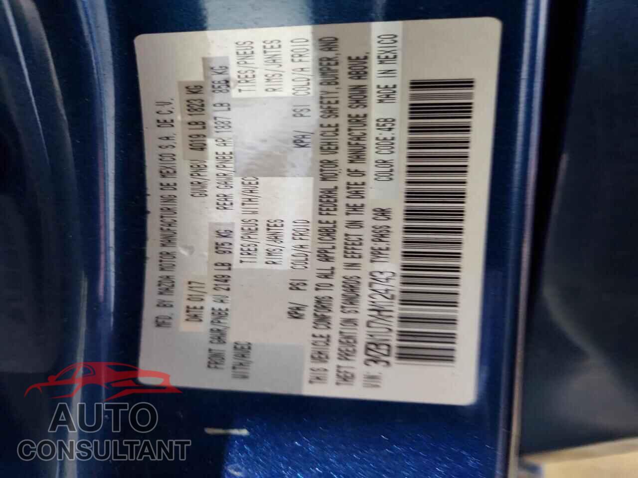 MAZDA 3 2017 - 3MZBN1U7XHM124743