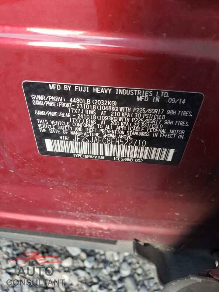SUBARU FORESTER 2015 - JF2SJAFC8FH522710