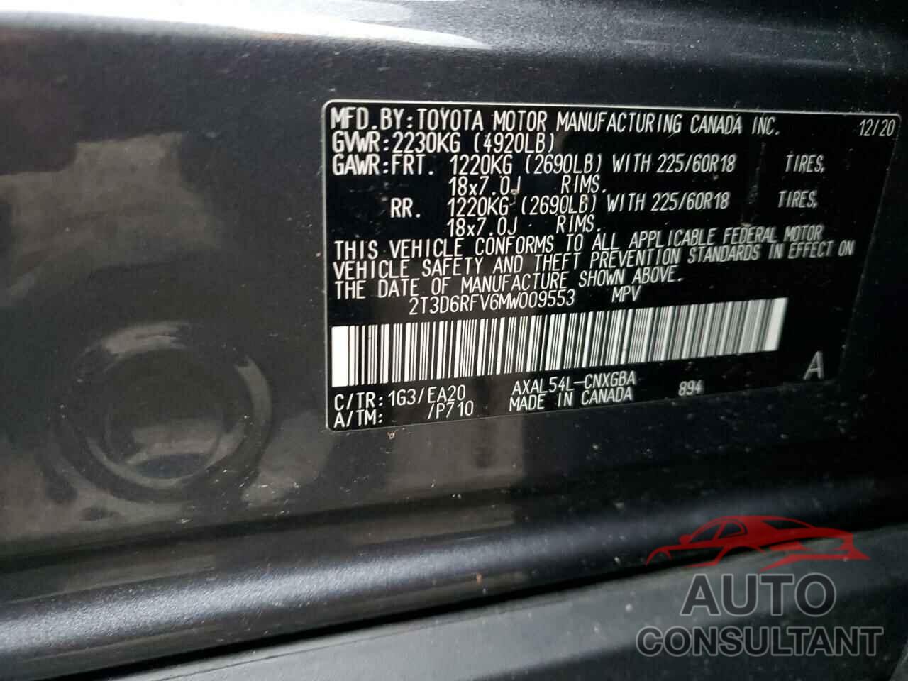 TOYOTA RAV4 2021 - 2T3D6RFV6MW009553