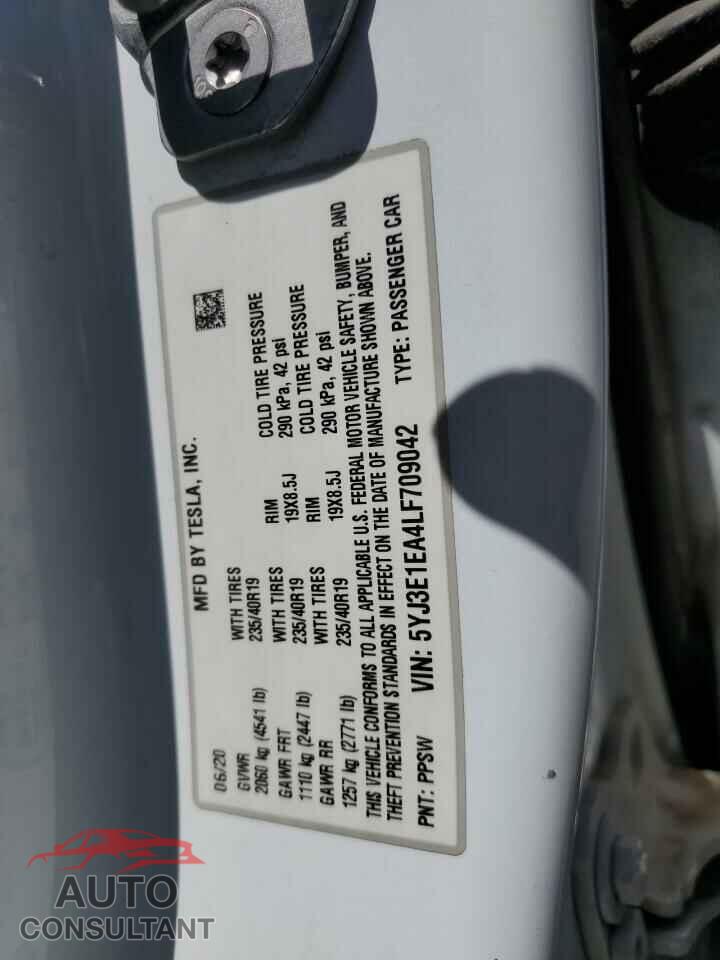 TESLA MODEL 3 2020 - 5YJ3E1EA4LF709042