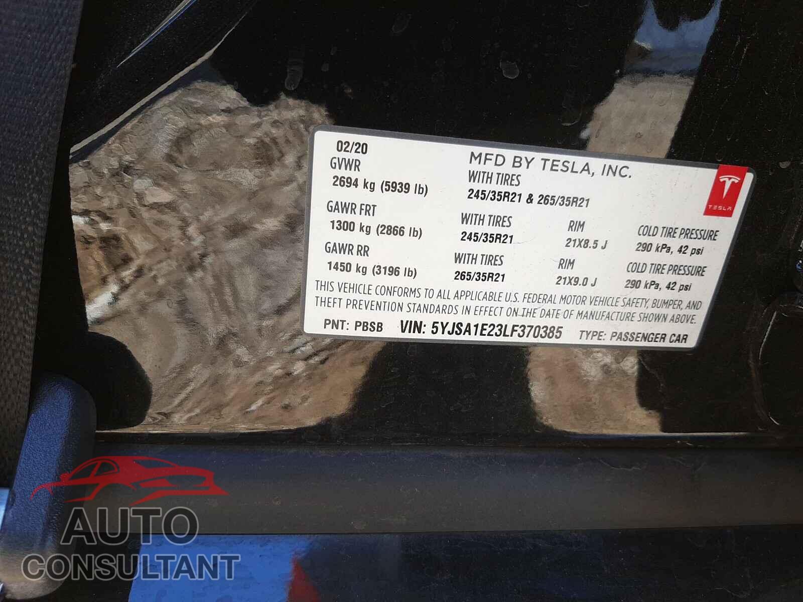 TESLA MODEL S 2020 - 5YJSA1E23LF370385