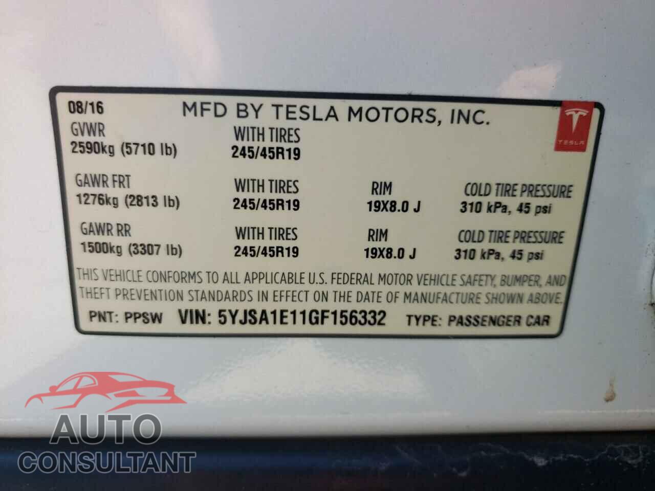 TESLA MODEL S 2016 - 5YJSA1E11GF156332