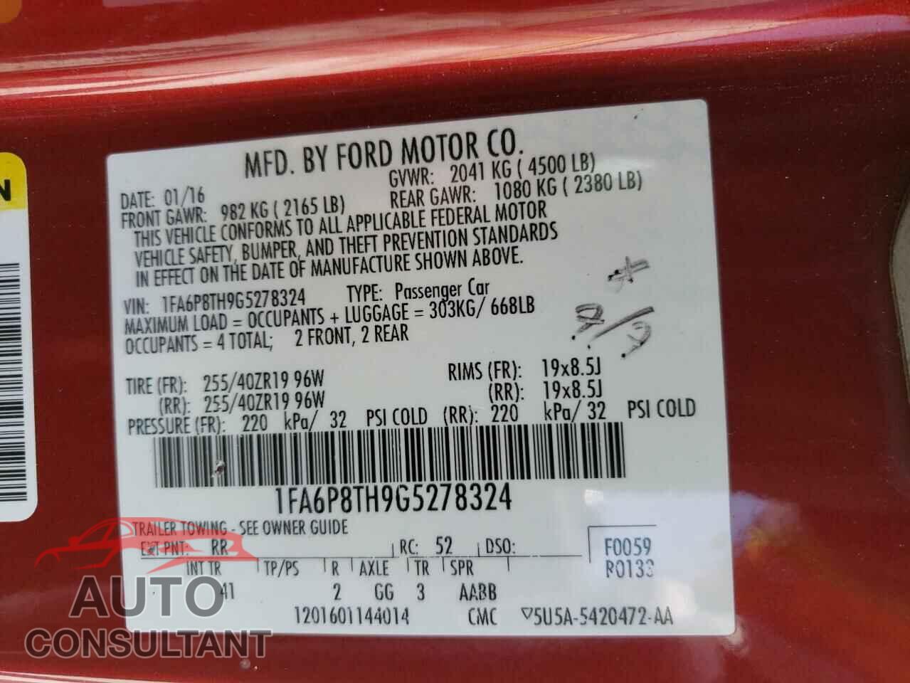 FORD MUSTANG 2016 - 1FA6P8TH9G5278324
