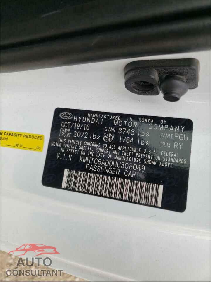 HYUNDAI VELOSTER 2017 - KMHTC6AD0HU308049
