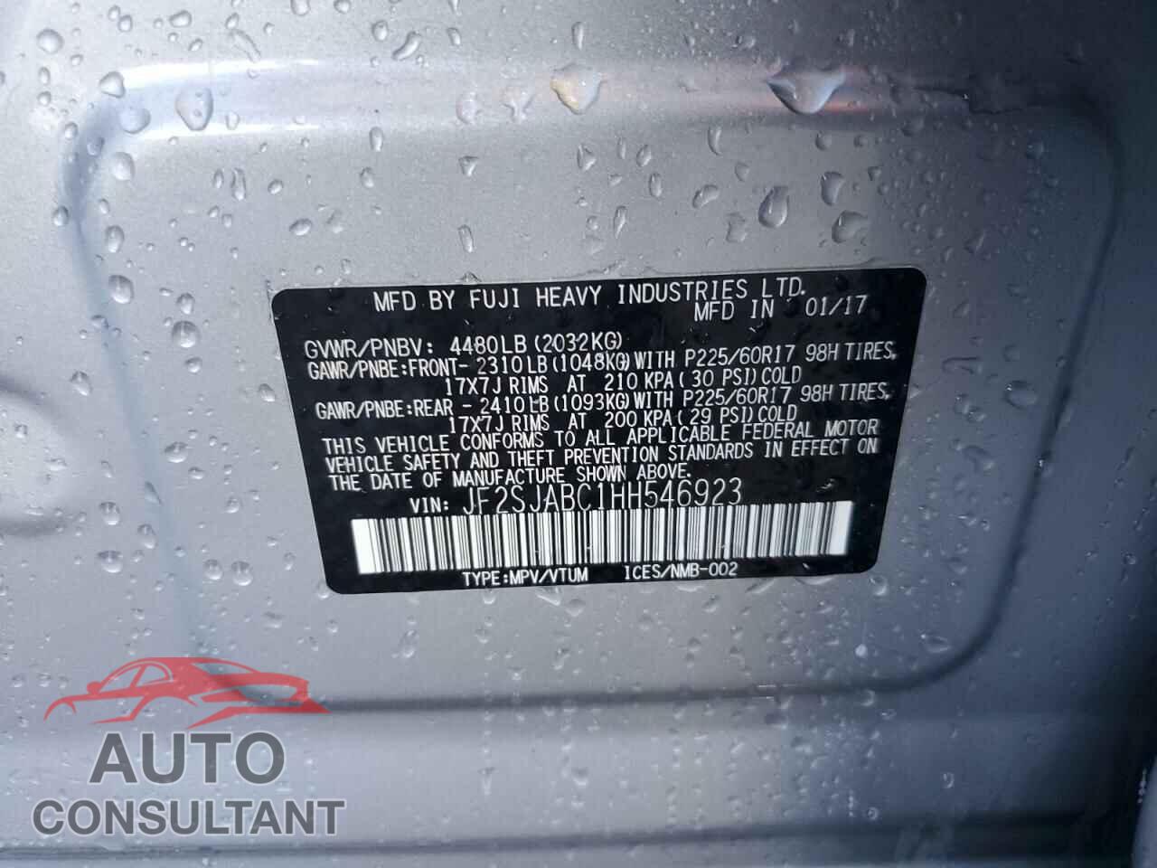 SUBARU FORESTER 2017 - JF2SJABC1HH546923