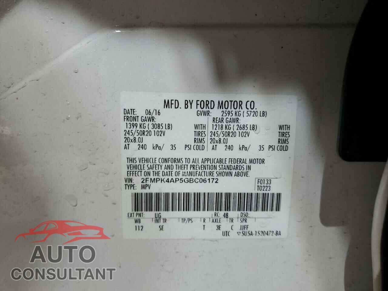 FORD EDGE 2016 - 2FMPK4AP5GBC06172