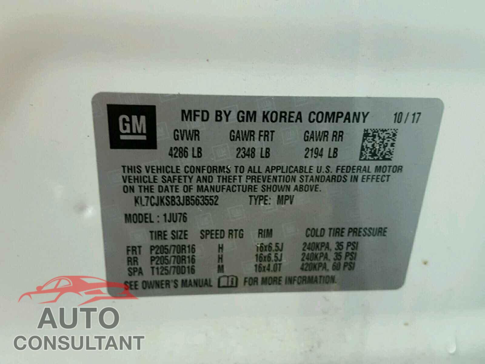 CHEVROLET TRAX LS 2018 - KL7CJKSB3JB563552
