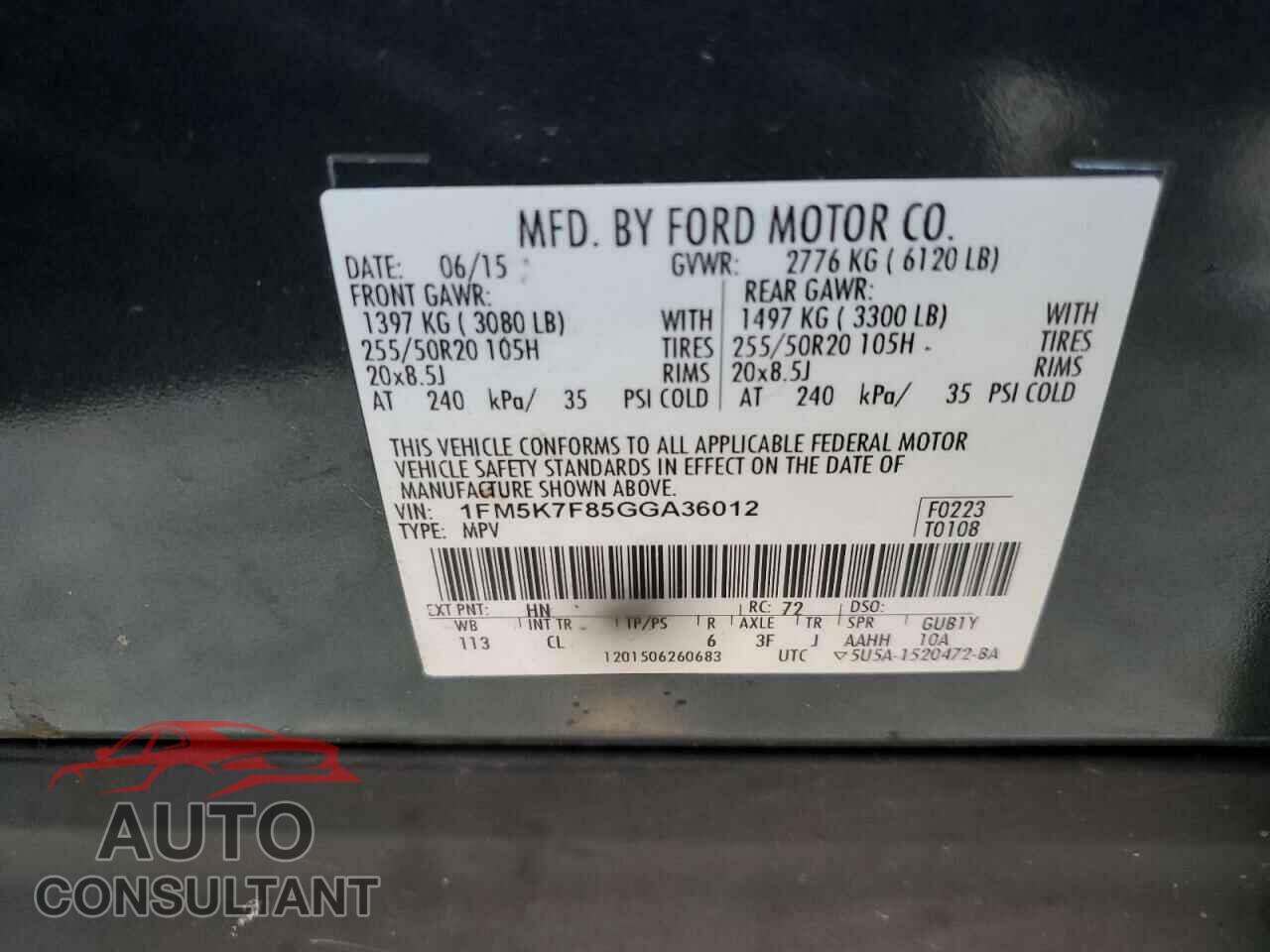 FORD EXPLORER 2016 - 1FM5K7F85GGA36012