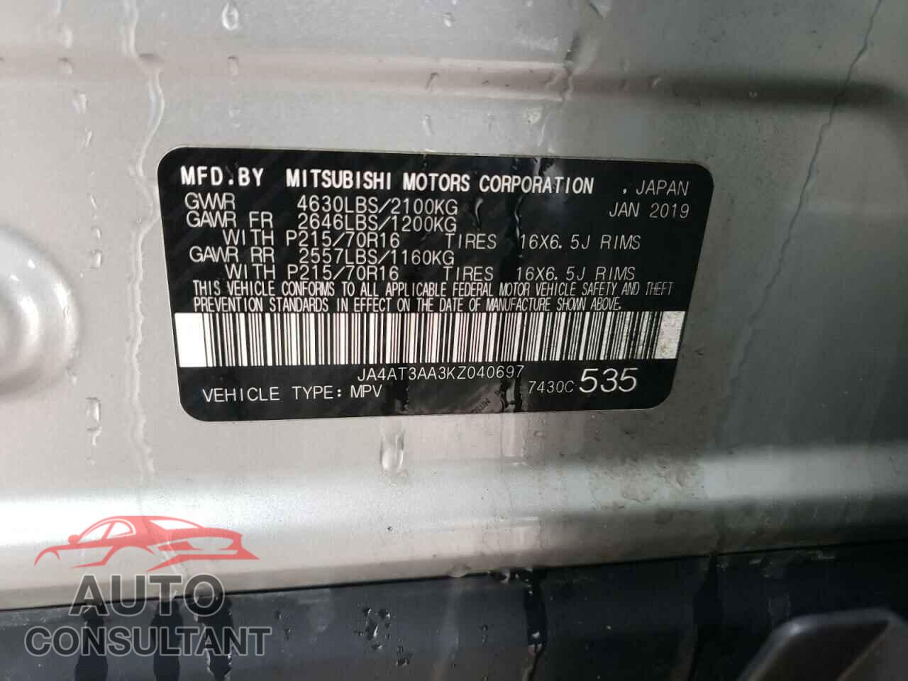 MITSUBISHI ECLIPSE 2019 - JA4AT3AA3KZ040697