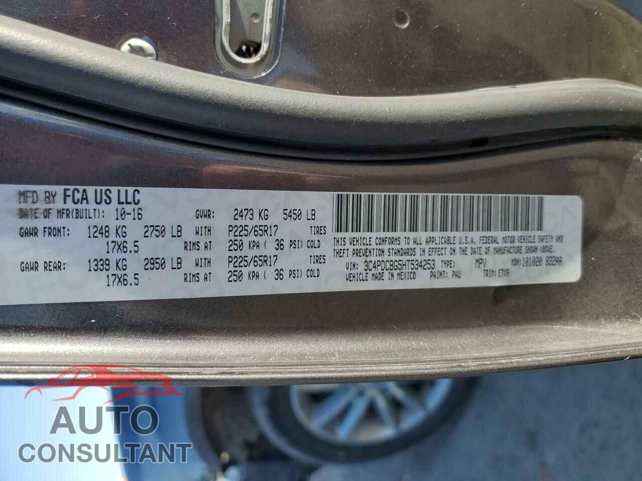 DODGE JOURNEY 2017 - 3C4PDCBG5HT534253