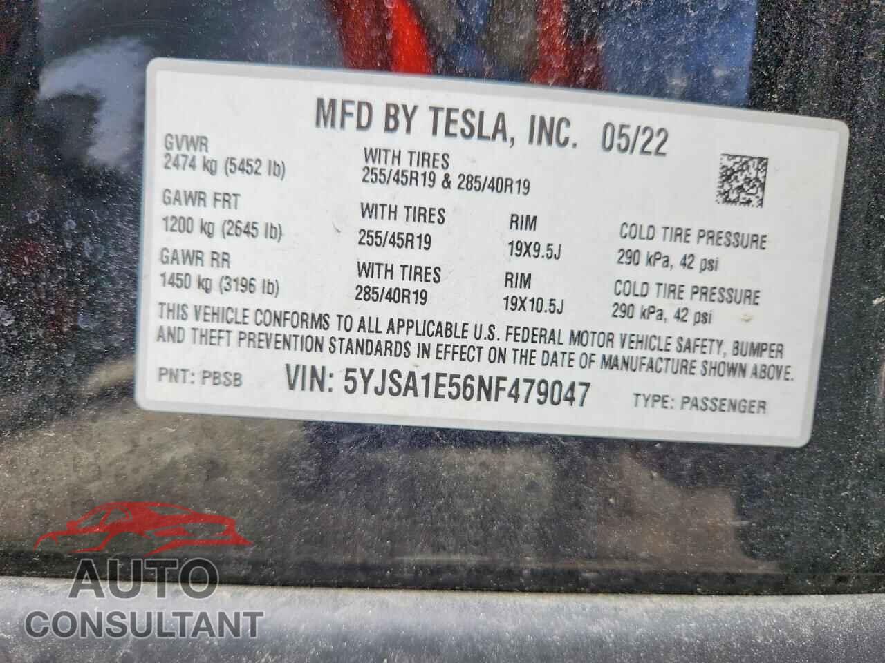 TESLA MODEL S 2022 - 5YJSA1E56NF479047