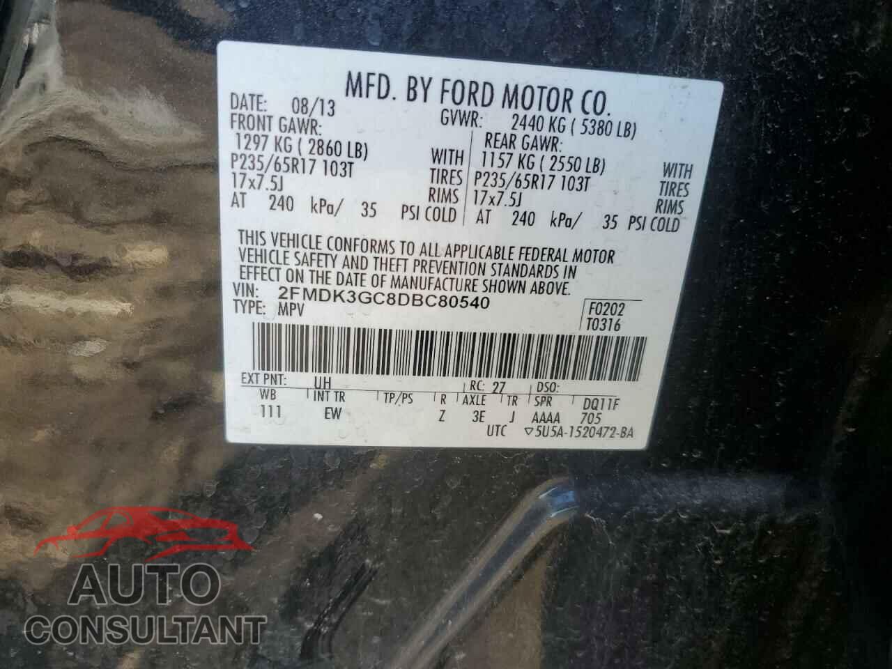 FORD EDGE 2013 - 2FMDK3GC8DBC80540