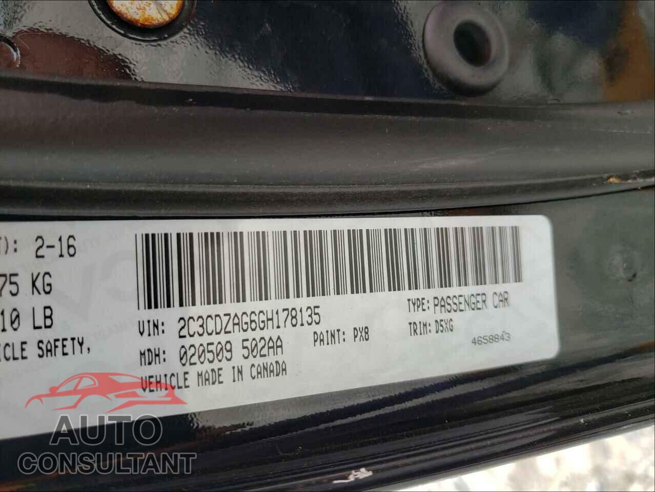 DODGE CHALLENGER 2016 - 2C3CDZAG6GH178135