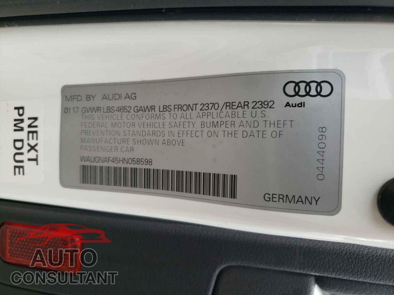 AUDI A4 2017 - WAUGNAF45HN058598