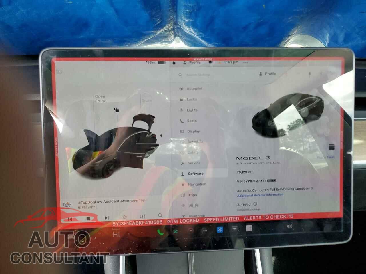 TESLA MODEL 3 2019 - 5YJ3E1EA8KF410586