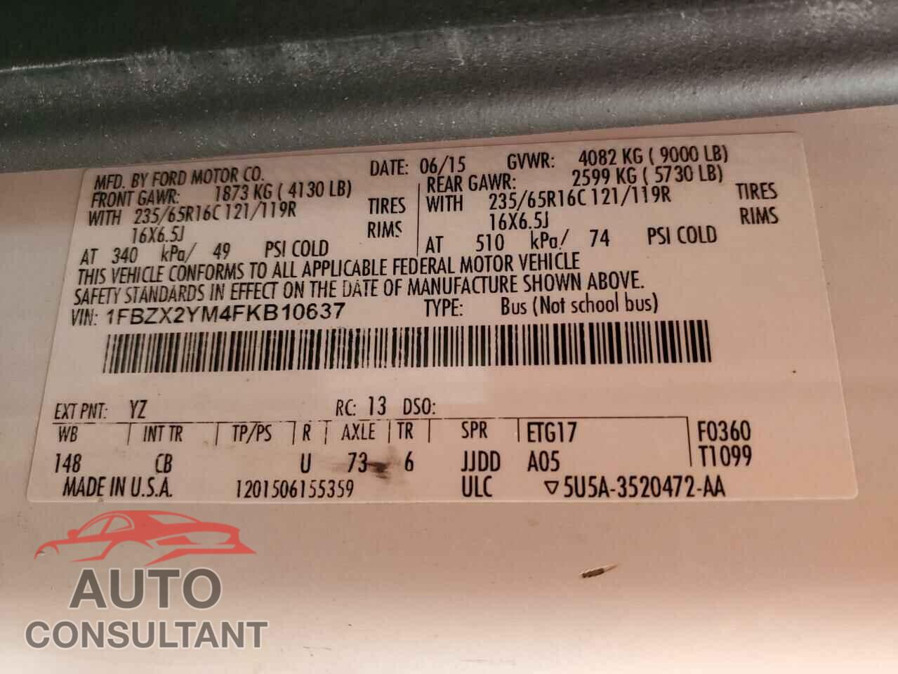 FORD TRANSIT 2015 - 1FBZX2YM4FKB10637