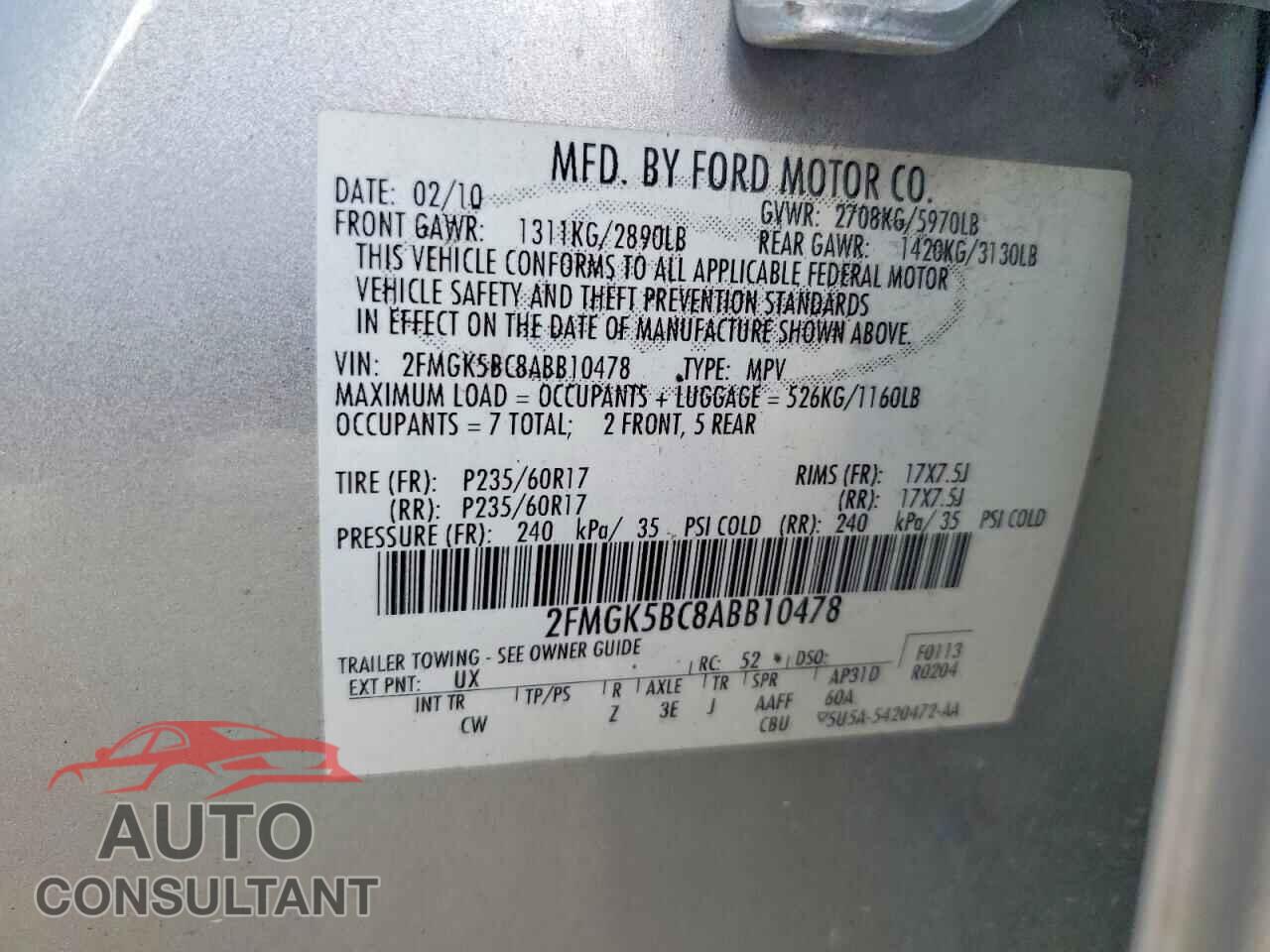 FORD FLEX 2010 - 2FMGK5BC8ABB10478