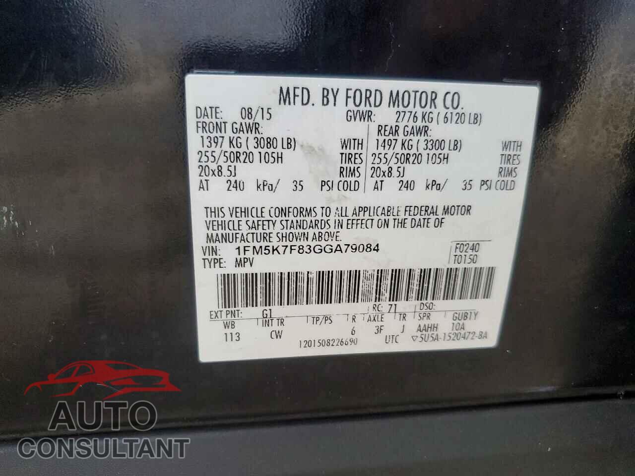 FORD EXPLORER 2016 - 1FM5K7F83GGA79084